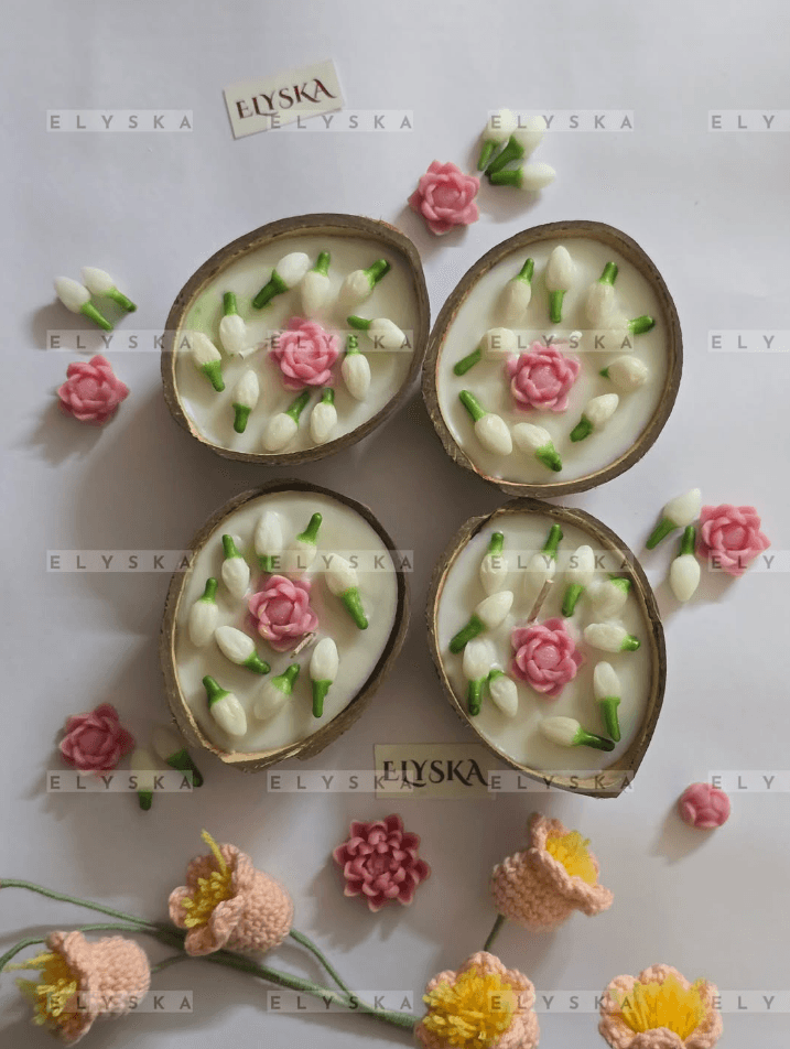 Lotus & Mogra Bud in Coconut Shell Candle